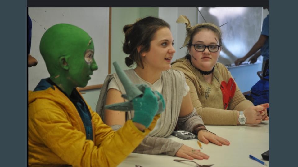 Students in class with their costumes on