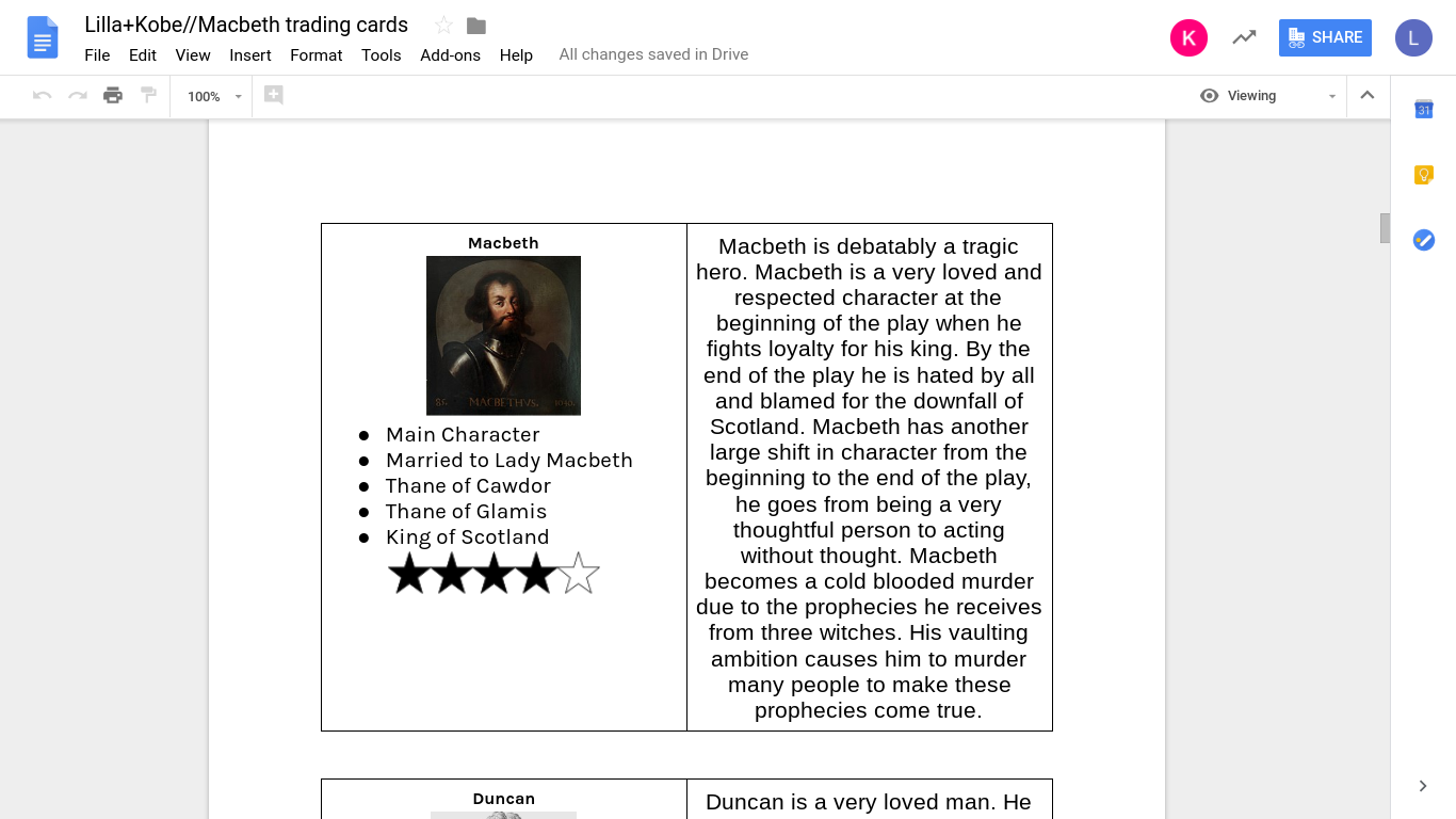 Macbeth card