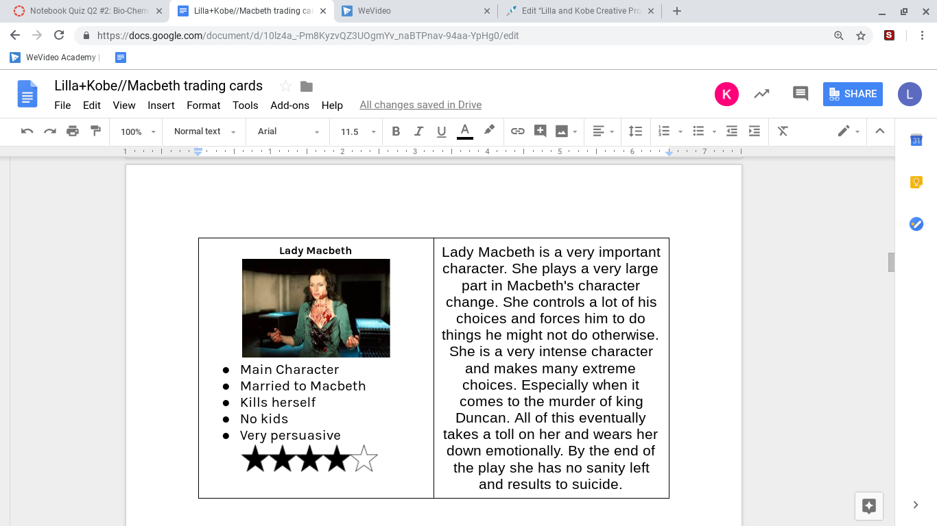 Lady Macbeth  card