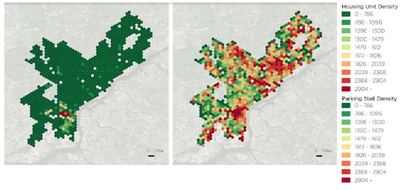 Density of housing, and density of parking in Philly