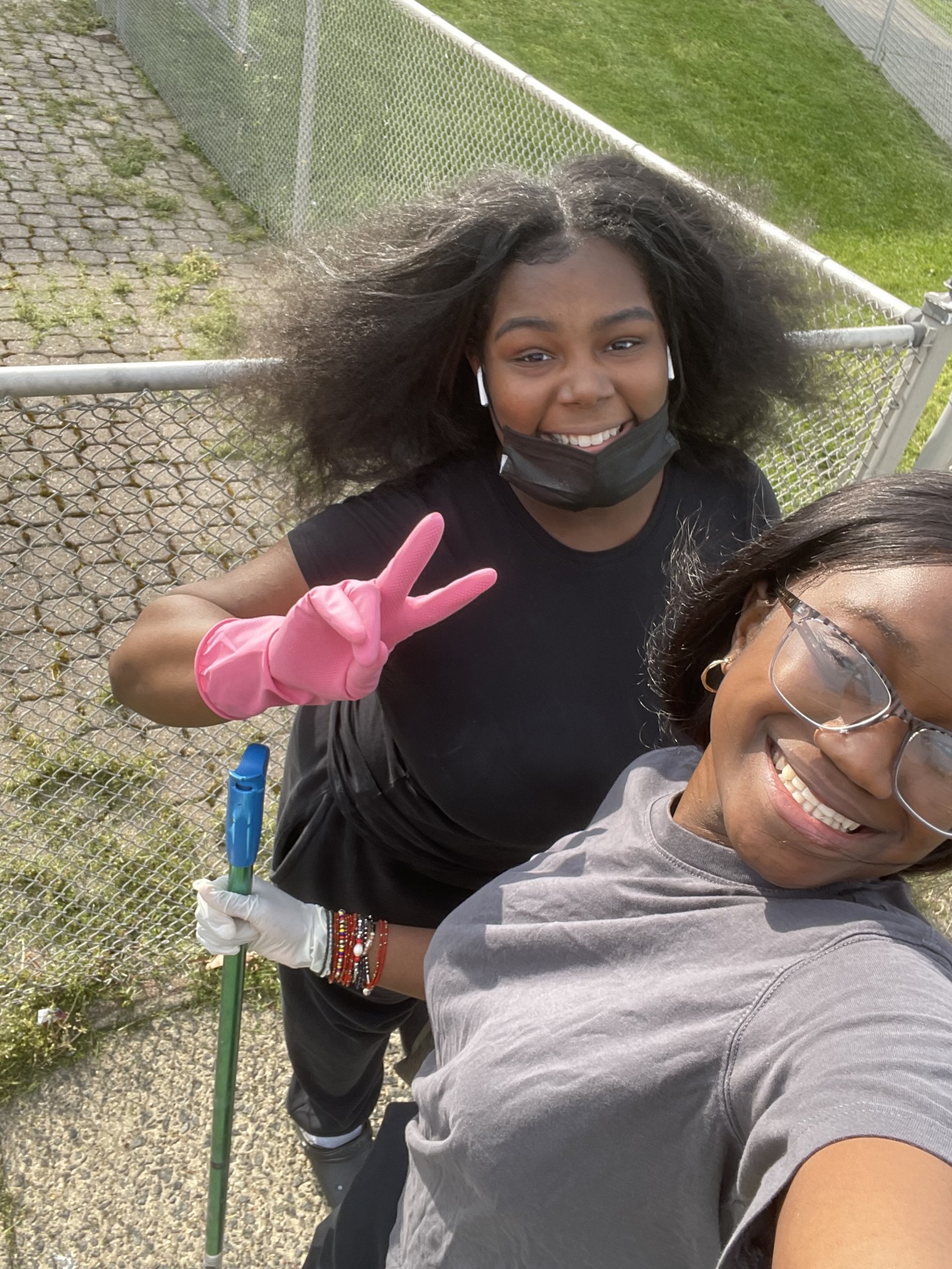 This is when Maya and I met up to finish the cleanup at the bus stop