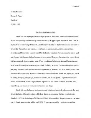 Final Greek Life Research Paper - Sophia Florence