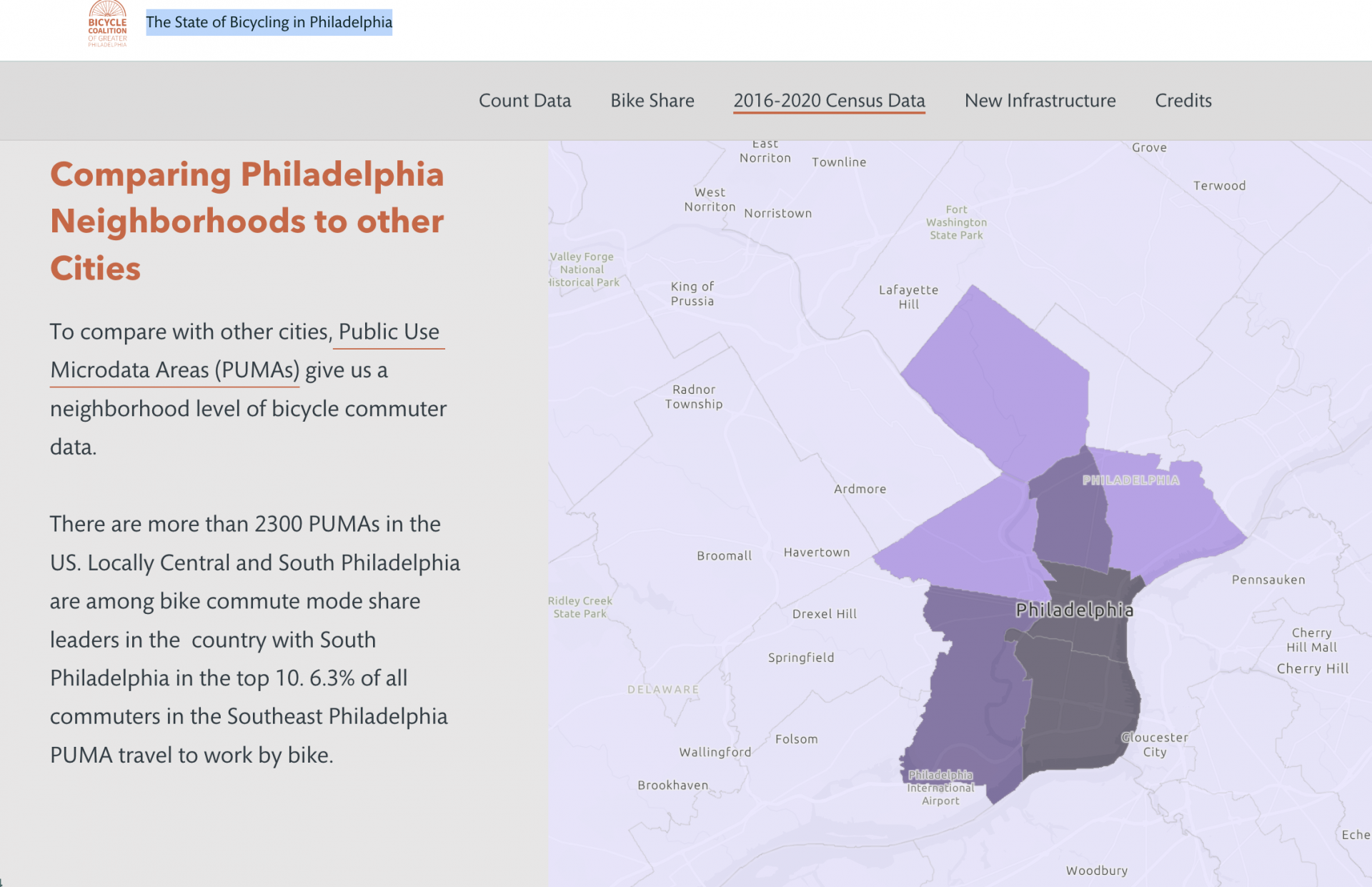 heat map showing where bike commuting  is the greatest