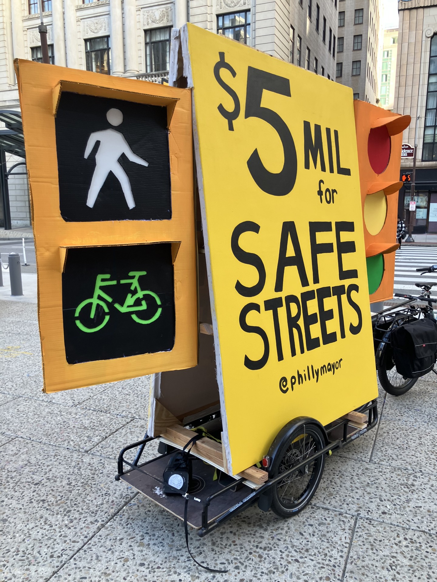 Philly Bike Action sign at action at city hall I attended for vision zero funding