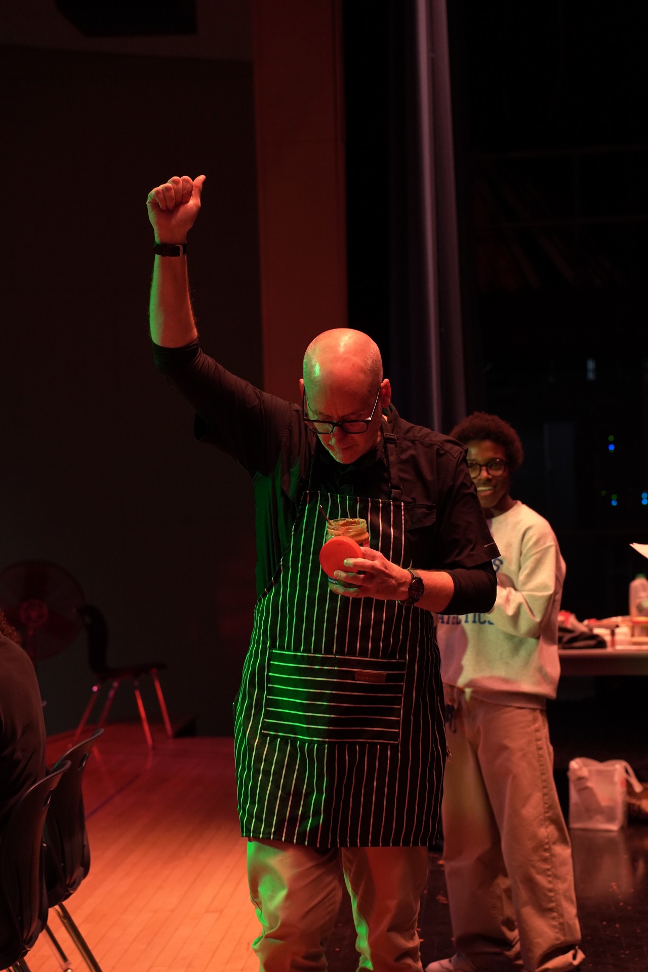 Mr.Clapper accepting defeat in the spicy food eating challenge. Mr.Clapper was one of the five teachers who got the most votes and had to participate in the completion.