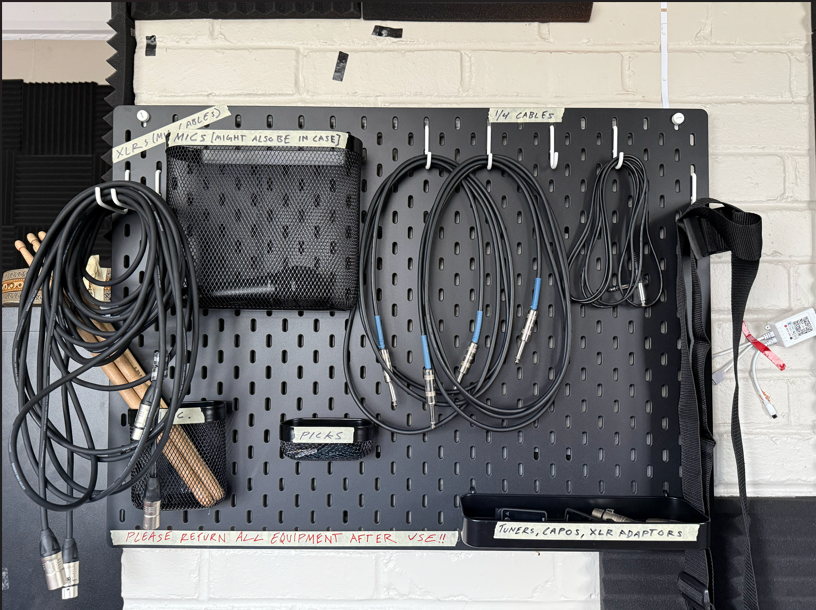 image of the pegboard I put up to organize the new band room equipment